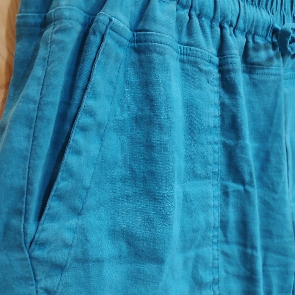 KUT From The Kloth Womens Linen Blend Ankle Pants Sz Large Blue Casual Coastal - Picture 2 of 6